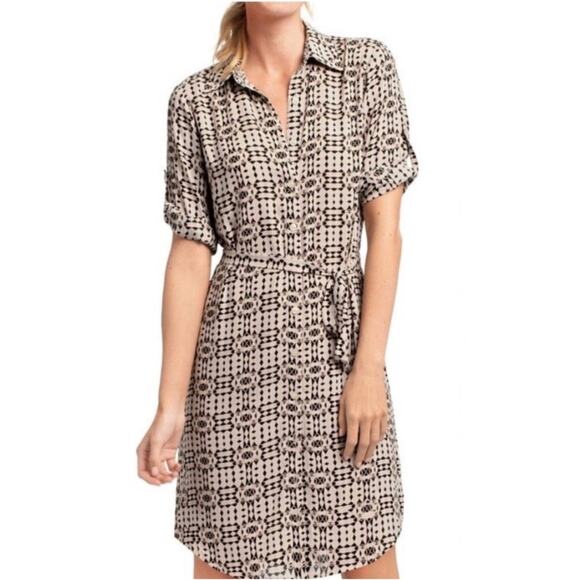 CAbi Colony Club Geometric Print Shirt Dress Blush/Black Size XSmall - Picture 1 of 11